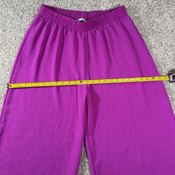 ZARA Women's Wide Leg High Rise Palazzo Pink Trousers Size XL - Picture 5 of 11